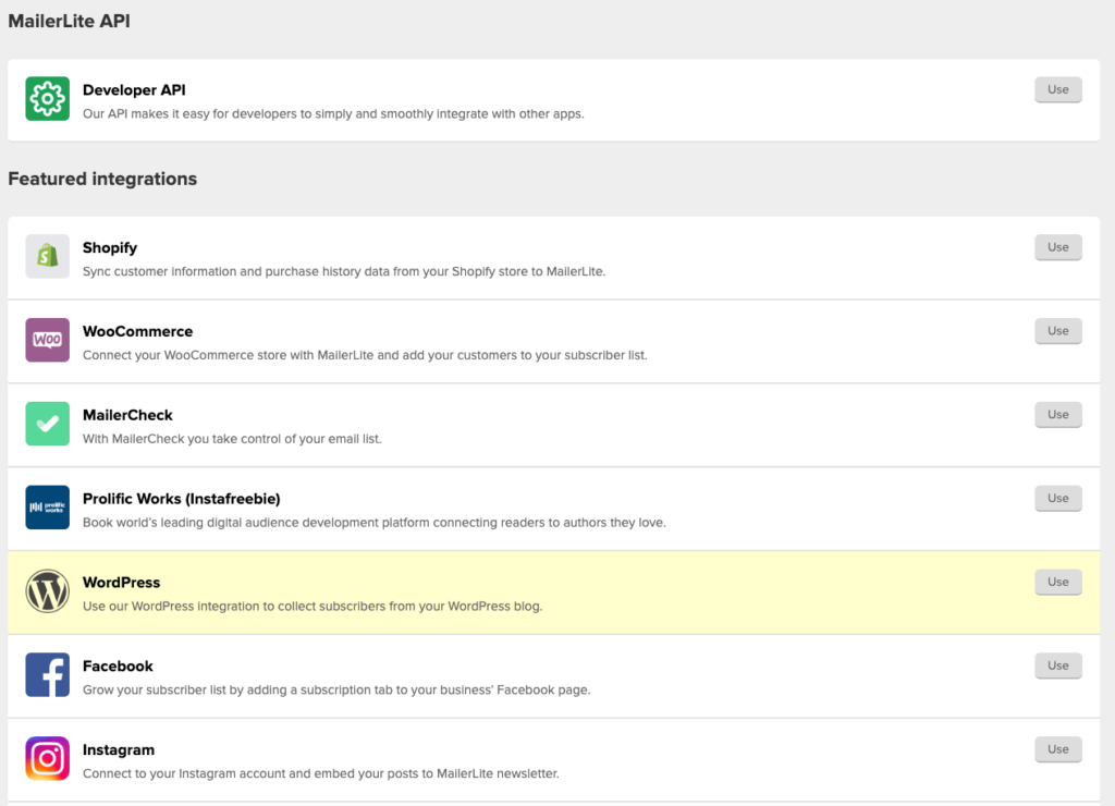 WordPress MailerLite API